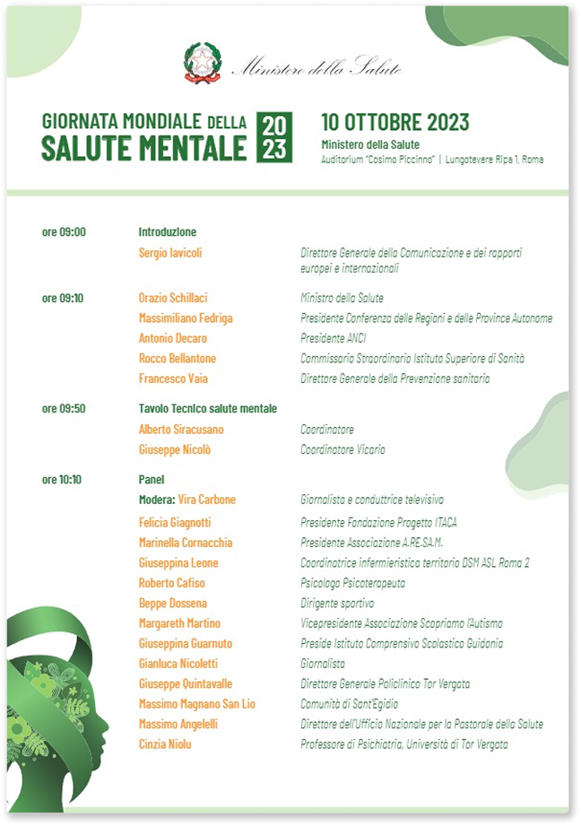 Programma della Giornata mondiale della salute mentale 2023, Ministero della Salute