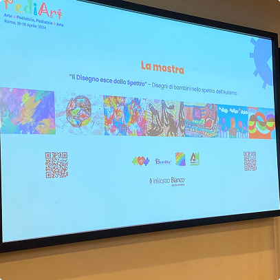 Schermo con i disegni del concorso “L’autismo a colori”